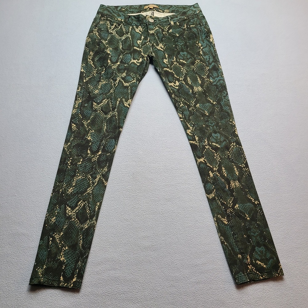 Romeo & Juliet Couture Skinny Pants Womens 28 Green Excellent Snakeskin Print